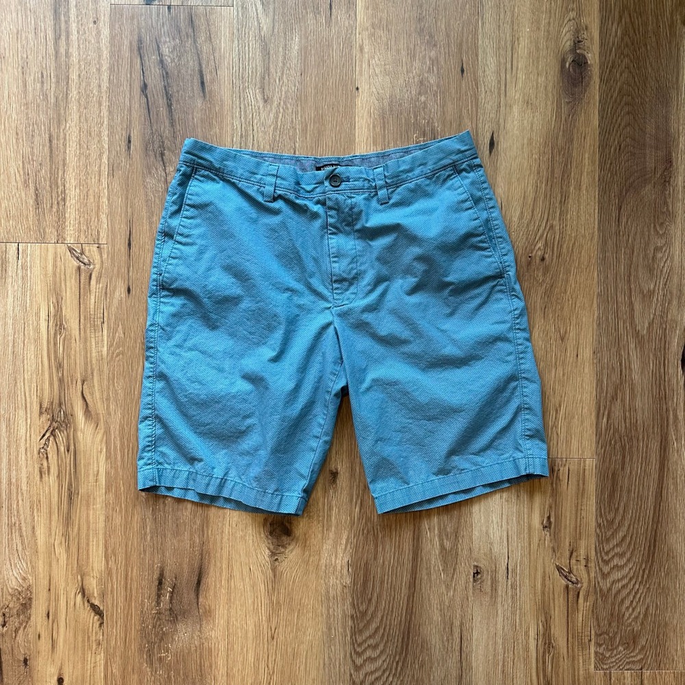 Banana Republic Aiden Slim Fit Teal Blue Geometric Cotton Shorts Mens 33